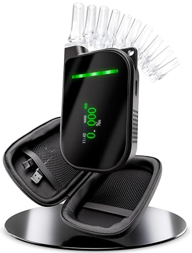 ALCORA T1 Premium Alkoholtester Set mit 10 Mundstücken & Hardcase - Kompaktes Promillemessgerät im Keychain-Design - Elektrochemischer Alkotester mit USB-C Akku (400+ Tests) - Fuel Cell Promilletester