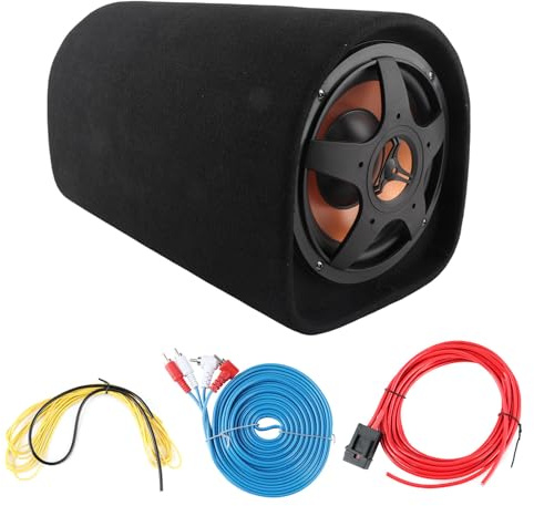 CHEOTIME Tubo de graves para subwoofer de coche de 12 V, barriles redondos de cuero, subwoofer activo máximo de 200 W, amplificador de sonido de modificación de audio de gran