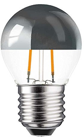 NCC-Licht LED Filament Tropfen Leuchtmittel 2W = 25W E27 Kopfspiegel Silber Glühfaden extra Warmweiß 2200K