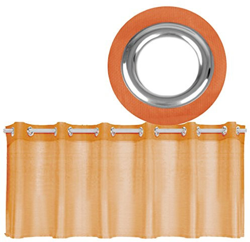 Ösen-Bistrogardine in B160cm x L45cm, transparente Uni Scheibengardine Voile in vielen erhältlich (Hellorange - möhre)