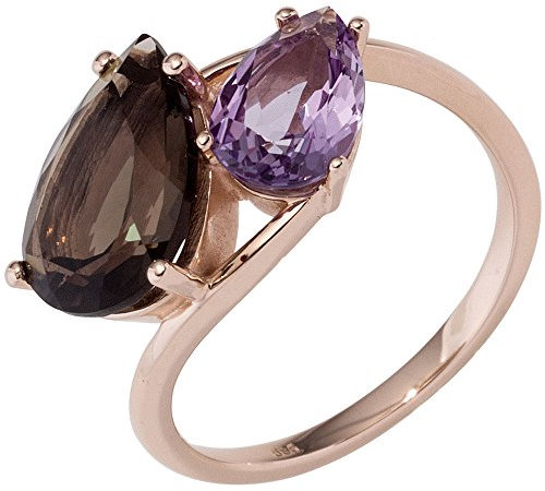 Schmuck Krone Ring Damenring mit Rauchquarz braun & Amethyst lila violett 585 Gold Rotgold, Ringgröße:Innenumfang 58mm ~ Ø18.5mm