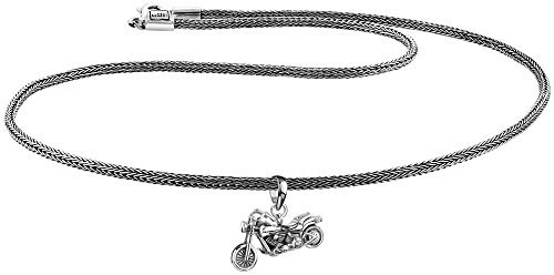 Kuzzoi Herren Silber-Halskette mit Biker Motorrad-Anhänger, 925er Sterling Silber oxidiert, Länge 50cm, Königskette Herrenkette mit Anhänger, sehr hochwertig und handgearbeitet, ZOI-013