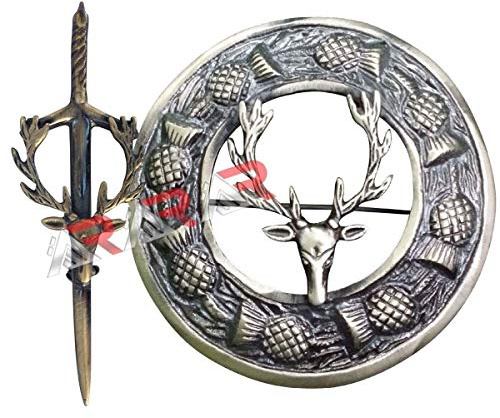 AAR Hirschkopf Kilt Pin & Brosche Abzeichen Fly Plaid Antik Ende - Antik