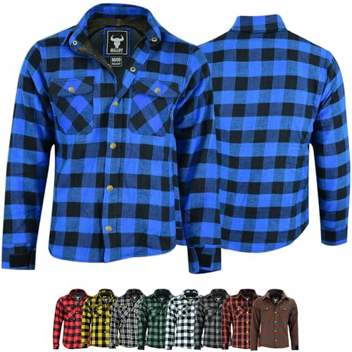 BULLDT Motorradhemd Herren mit abnehmbare 2CE-Protektoren - Klassisch 100% Baumwolle Holzfäller Flanellhemd - Biker Motorradjacke Hergestellt mit Aramid-Kevlar-Futter - Mit Schutz (EN 1621-1)