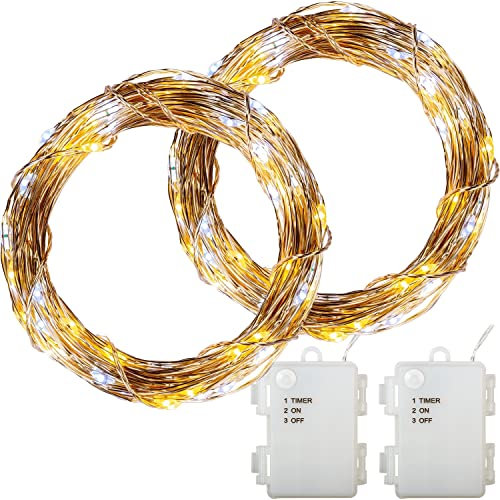 VOLTRONIC LED Lichterdraht, innen und außen, IP44, Batteriebetrieben, Größen- und Farbwahl, 2x 50 LEDs, warmweiß/kaltweiß