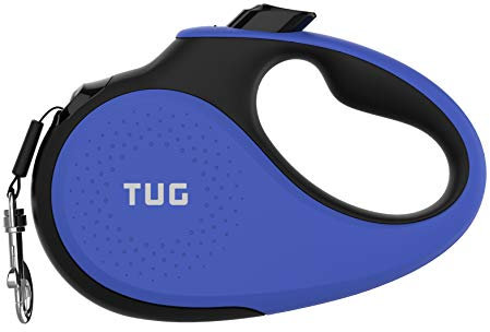 TUG 360° Tangle-Free Retractable Dog Lead for Up to 50 kg Dogs | 5 m Strong Nylon Tape/Ribbon | One-Handed Brake, Pause, Lock (Large, Blue)