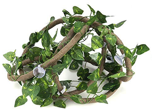 Artificial Reptile Vines, 9.84ft Flexible Jungle Rattan with 6.89ft Vine and Suction Cups Realistic Terrarium Habitat Decor for Gecko