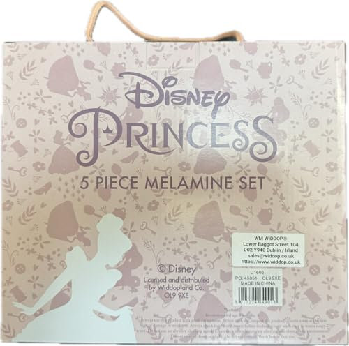 Widdop Disney Princess Ariel Snow White Cinderella 5 Piece Boxed Melamine Children's Breakfast Dining Set DI606
