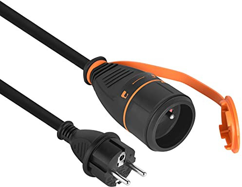 Electraline 01760 01760-Prolongador IP44 (5 m, Goma, H07RN-F, 3G2,5 mm Hembra y Conector electralock, Equipado con un Sistema de Bloqueo Que Evita la desconexión, Enchufe, Negro