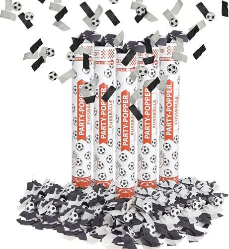 Party Factory 5 Party Popper, 40 cm, Fußball Konfetti bis 8 m Effekthöhe, Fanartikel für WM oder EM, Fußballspiele, Länderspiele