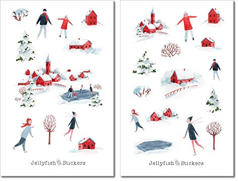 Winter Eislaufen Sticker Set | Journal Sticker | Planersticker | Aufkleber Weihnachten | Feiertage, Sticker Weihnachten, Schlittschuh