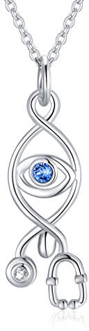 AOBOCO Kette Damen Halskette Silber 925 Evil Eye AnhäNger mit Kristall Stethoskop Schmuck Necklace Geschenke für Frauen Krankenschwester Arzt Medizinstudenten
