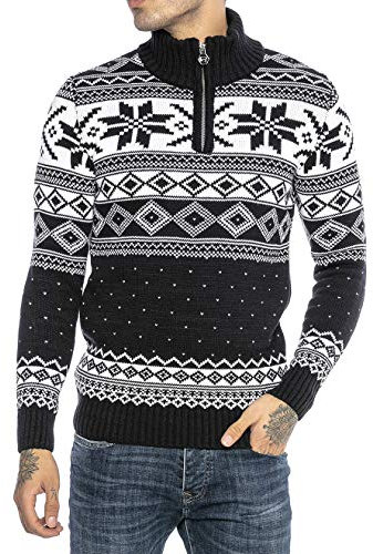 RED BRIDGE Suéter de Punto para Hombres Estilo Noruego Jersey Pulóver con Cuello Alto Azul S