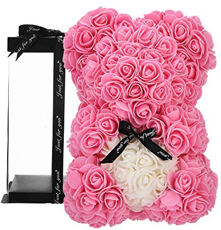 HVKMZA Rose Bear,Rose Teddy Rose,Rose Bear Forever Artificial Flowers The Best gifts for women, gifts for girlfriend,gifts for her,birthday gift (pink)
