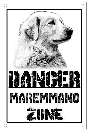 CARTELLO ATTENTI AL CANE - Danger PASTORE MAREMMANO zone - Con Adesivo in Vinile e Pannello in Forex (Pannello 5mm Stampato)