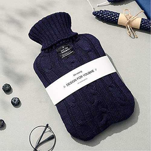 Hot Water Bottle with Cashmere Cover, 2 Liter Large Capacity, Easy to Carry, can Warm Hands, feet, and Stomach. (Color : Blue, Size : 1000ML)