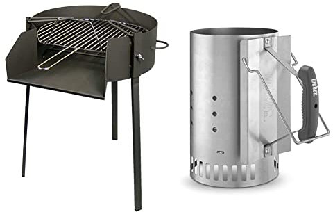 IMEX EL ZORRO 71581 Barbacoa Redonda Con Soporte Para Paella, Diámetro 50 X 75 Cm, Negro + Weber 7416 - Chimenea De Encendido Rapidfire
