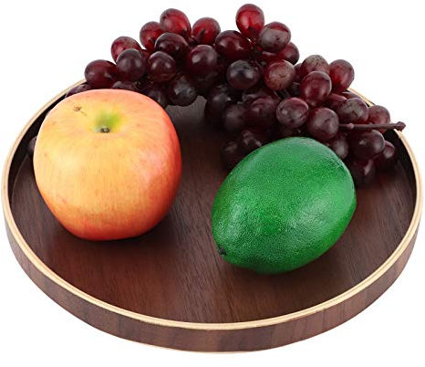 Round Wooden Tray,30cm Wooden Serving Tray Black Walnut Color Round Pallets Japanese Style Serving Tray Plate Home Hotel Office Large Capacity Used for Food Nuts Tea Set