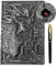 3D Dragon Embossed Journal Writing Notebook with Pen Set,Hardcover DND Journal Handmade Daily Notepad Travel Diary,RPG Accessories Gift for Men Women(Silver)