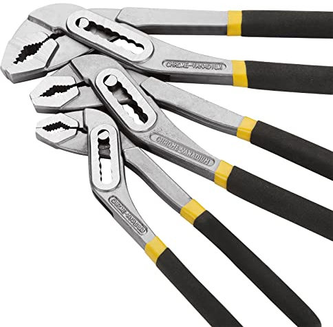 YAYODS 3PCS Water Pump Pliers, 8 Inch 10 Inch & 12Inch Slip Joint Pliers, Black Tongue-and-Groove Pliers, Adjustable Plumbing Pipe Grips Wrench with Non-Slip Handle