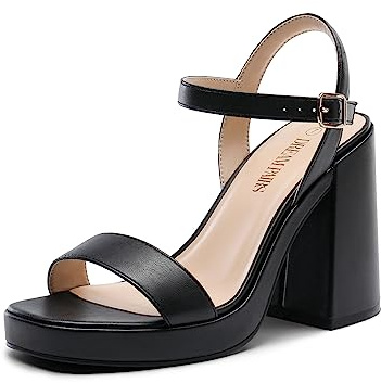 DREAM PAIRS Heels for Women Block Chunky Platform High Heels Open Toe Fashion Wedding Party Evening Prom Dance Ankle Strap Dress Pump Sandals Shoes,Size 5,Black-QH,SDHS2222W-NEW