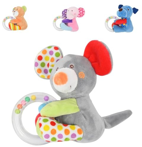 Lorelli Baby Plüschtier, Rasselring, Greifling, Rassel, Kuscheltier, ab Geburt grau