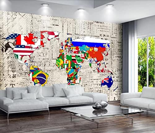 Papier Peint Panoramique Drapeau Carte Du Monde 3D Poster Mural pour Salon Chambre Décoration Murale