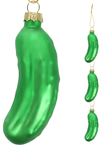 3 X Weihnachtliche Gurken-Baumverzierung – Traditionelle Glasgeblasene Grüne Hängende Gurken-Ornamente
