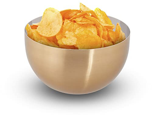 Relaxdays Ensaladera Moderna, Frutero Acero Inoxidable, Cuenco Cocina, Bol, Tazón, 15 cm de Diámetro, Dorado y Plateado