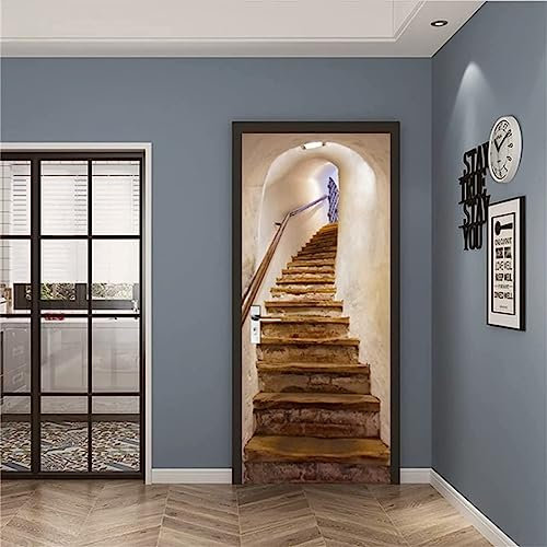 FLFK 3D Türtapete Selbstklebend TürPoster 77x200cm-Steinleiter Türaufkleber Abziehen und Aufkleben Mauer Aufkleber Zuhause Dekor(2 Stk/Set)
