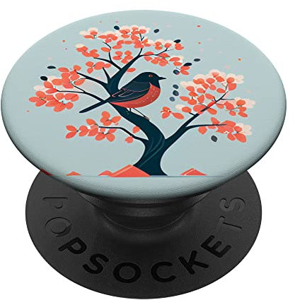 Big Robin Red Breast Bird on Japanese cherry blossom tree PopSockets Swappable PopGrip