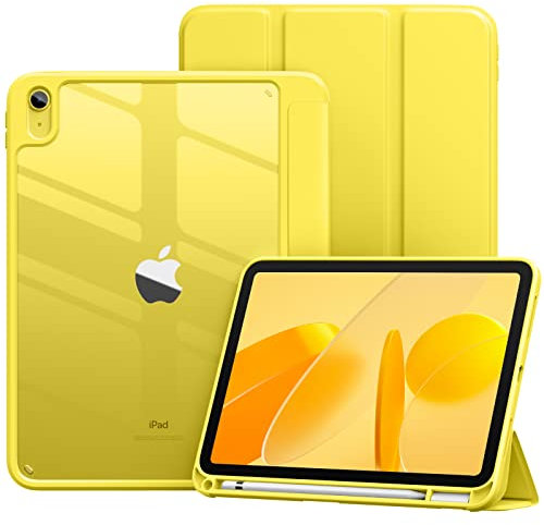 Vobafe Case for iPad A16 11th Generation 11 inch 2025/iPad 10th Generation 10.9 inch 2022, PC Clear Back Cover, Trifold Stand for iPad 11th/10th Gen with Pencil Holder, Auto Wake/Sleep, Yellow