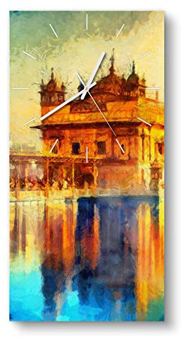DEQORI Glasuhr | horizontal 30x60 cm | Motiv Hari Mandir Tempel | große XXL Design Uhr aus Glas | leise Wanduhr für Wohnzimmer & Küche | Moderne Hingucker Uhr für die Wand