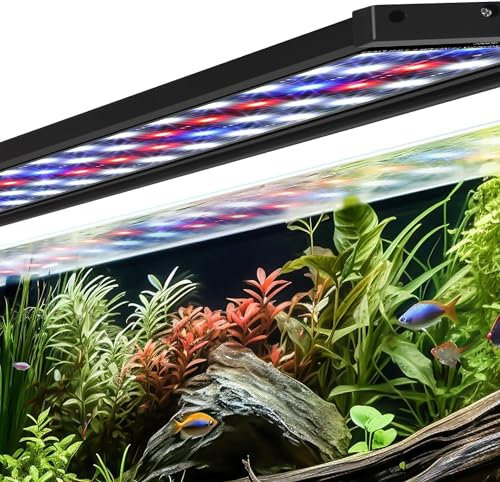 AQQA Aquarium Beleuchtung,Aquarium LED Beleuchtung,Vollspektrum Aquarium Licht with Timer automatisch ein/aus,5 Helligkeitsstufen,mit ausziehbarer Halterung,7 Farben