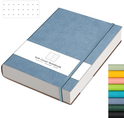 AHGXG Bullet Dotted Journal – großes A4-Notizbuch, gepunktet, 21,6 x 27,9 cm, 320 Seiten, Punktraster-Notizbuch, 100 g/m² dickes Papier, Leder-Softcover, mit Tagebuch-Schablonen, Innentasche –