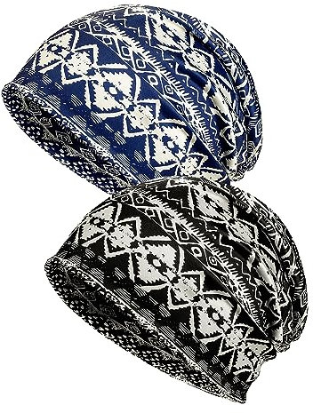 Kiiwah 2 Stück Unisex Slouchy Beanie Dünn Sommer, Vintage Chemo Mütze Elastische Atmungsaktiv für Damen Herren Sport Laufen (Schwarz, Blau)
