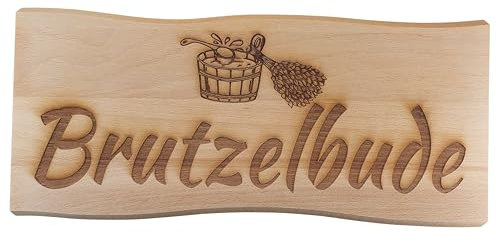 Generisch Sauna Schild Holz Buche Massiv 38 x 17 cm Kelo Deko Holzschild (Brutzelbude)