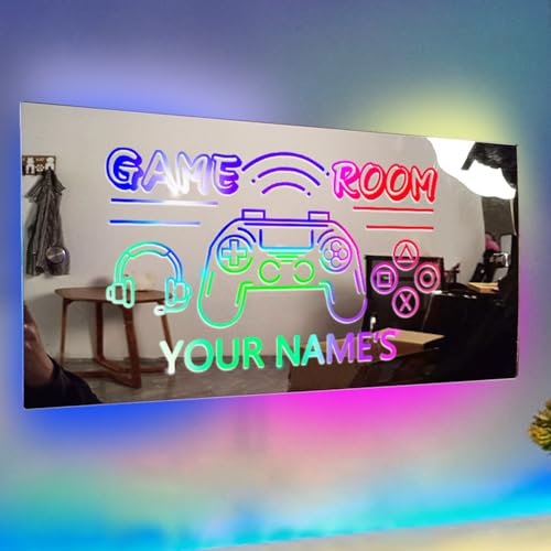 personnalisés LED Game Room neon gaming ,Jeux personnalisés Tags nom Miroir LED Logo,Enseigne au néon Cool alimentée par USB Art Décoration Murale pour Salle de Jeux Salon la fête Garçons Cadeau
