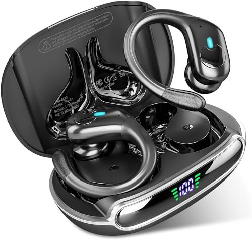 sajawass Wireless Earbuds Bluetooth Headphones 80Hrs Playback with LED Diaplay Wireless Charging Case Noise Cancelling Ear buds with Earhooks IPX7 Waterproof Over Ear Earphones Sports Running Workout