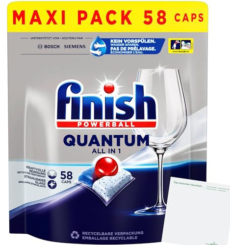 Finish Quantum All in 1 Regular Spülmaschinen Tabs Maxipack (58 Stk. Packung) + usy Block