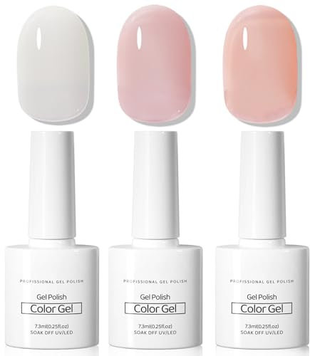 LUMKMAS Jelly Gel Nail Polish Set, 3Pcs Milky White Nude Pink Clear Translucent French Manicure Kit, 7.3ML Each UVLED Soak Off for Women Nail Art DIY