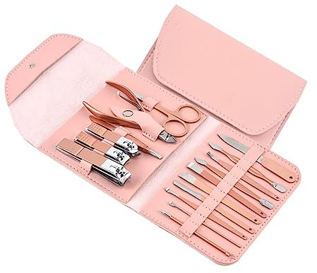 MAGICLULU 16-teiliges Nagelknipser-set Nagelfeile Schere Pinzette Tragbar Ergonomisches Design Roségold
