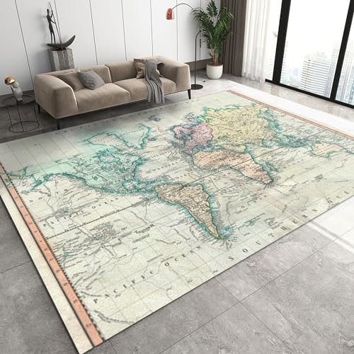 WTVBHF Moderner, Farbenfroher, Weltkarten-Teppich, Kinderzimmer-Teppich Mit Interessanter Welt- Und Geografischer Standortzeichnung, Geeignet Für Wohnzimmer, Restaurant Und Studio-60x100cm