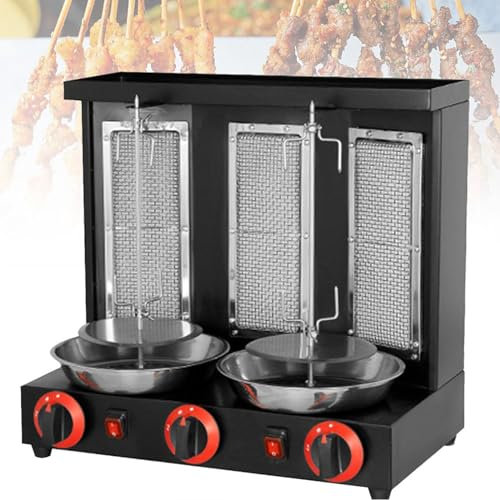 LTSRLL Aufsatz-Gas-Vertikaldrehofen, Rotisserie-Shawarma-Maschine, Kebob-Maschine, schmutzabweisend und energieeffizient, für Hähnchenbraten, Tacos-Fleisch,Black-L