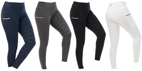 Riding World - Leggings da equitazione da donna e ragazza Agadir | Leggings per equitazione | Pantaloni da equitazione con inserti in silicone e vita larga | Pantaloni da equitazione con 2 tasche per