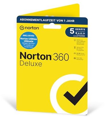 Norton 360 Deluxe inklusive Utilities Ultimate 2026 | 5 Geräte | 1 Jahr | Aktivierungscode in Originalverpackung