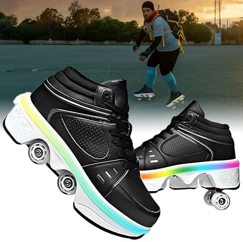 Schuhe mit Rollen fuir Madchen,Rollschuhe Kinder und Sneakers 2 in1, Deformed Roller Skates Jungen als Weihnachts- und Geburtstagsgeschenke (G, EU-34)