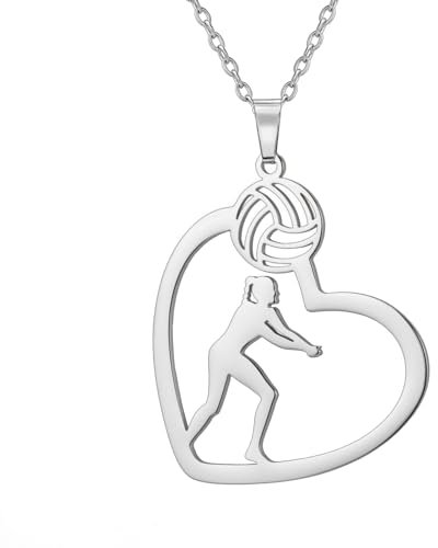 TEAMER Herz Volleyball Spieler Halskette Zarter Volleyball Anhänger Mode Sport Ball Schmuck Sportler Trainer Volleyball Liebhaber (Volleyball Beule Spieler - Silber)