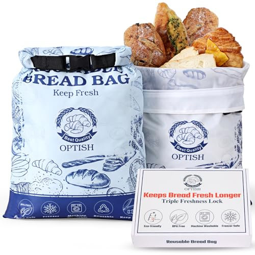 2 Pack Bread Bags for Homemade Bread, Reusable Sourdough Bags for Fresh Keeping with Lining & Zipper, Freezer Safe & BPA Free, for Gift Giving, White & Blue