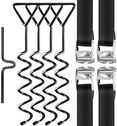 BUUNHI Trampolinzubehör Trampolin-Windanker Trampolin-Anker-Kit Bodenpfähle mit hohem Wind, winddichter Spiralpfahl mit Lenkhilfe für den Garten Trampolin Ersatzteile(Black)
